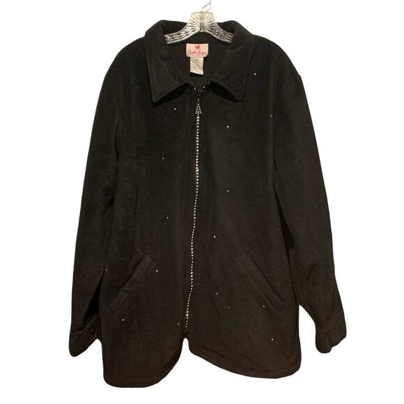 QUACKER FACTORY Size 2X Black Velvet Rhinestone Studded Jacket Full Zip Front - Picture 1 of 6
